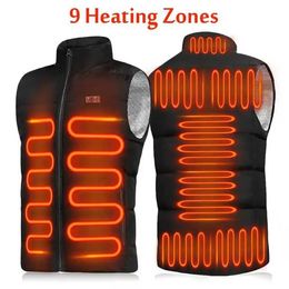 Men's Vests 6XL 9 Places USB Heated Vest Men women Winter Thermal Clothing Hunting Vest Smart Control Temperature Heating Jacket 3 Colours 231212