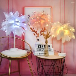 Night Lights Ostrich Feather Light Remote Control Decorative Atmosphere With For Home Living Room Bedroom Party Wedding