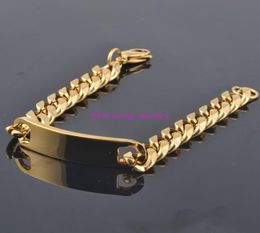 est Jewelry Charming Men039s ID Bracelet 15mm Stainless Steel Gold Tone Chain Bracelets For Men 866quot High Quality6241131