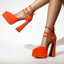 Dress Shoes 2023 Women High Heel Platform Square Ladies Rubber Fashion Pointed Toe Buckle Pumps Big Size