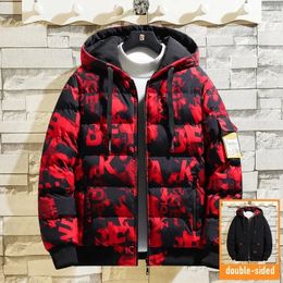 Mens Down Parkas Oversize Jacket Hooded Warm Padded Winter Jackets Men Doublesided Fluffy Autumn Korean Style Parka Coat Camouflage 231212