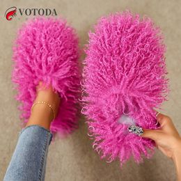 Slippers Winter Furry Shoes Women Fur Slippers Fluffy Faux Mongolian Fur Slides Warm Plush Slippers Fuzzy Flip Flops Luxury Shoes Woman 231212