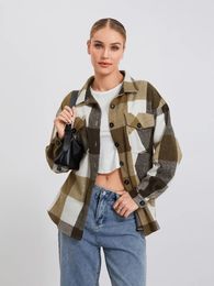 Women's Jackets Women s Plaid Jackets Casual Long Sleeve Button Down Shacket Fall Shirt Coats with Pockets 231211