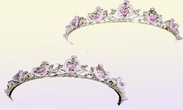 Bridal Wedding Crown Cute Pink Teardrop Crystal Crowns Women Rhinestone Pageant Tiara Diadem Hair Ornament Women Accessories3945626