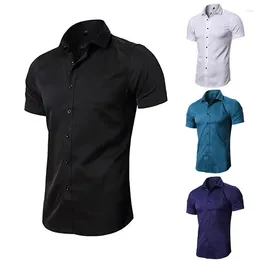 Men's Casual Shirts Short Sleeve Shirt Men Stretch Solid Color Social Business No Ironing Camisas Summer Office Clothing MY1011