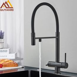 Kitchen Faucets Black Grey Filtered Faucet Water Philtre Mixer Purification Drinking Taps 231211