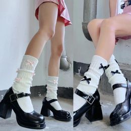 Women Socks Ribbed Knit Leg Warmer Japanese JK Bowknot Ruffled Short Ankle Wholesale
