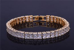 Fashion 2 Row CZ Stone Men039s Square Tennis Bracelet Hip hop Jewellery 10mm Cubic Zircon Copper Material Gold Silver For Gift9620609