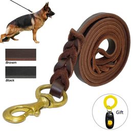 Dog Collars Leashes Braided Leather Dog Leash Pet Walking Training Leash Lead For Medium Large Dogs German Shepherd Gift Dog Training Clicker 231212