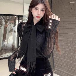 Women's Blouses French Fashion Woman Blouse 2023 Lace Bubble Sleeve Shirt Autumn Winter Bow Blusas Mujer Beautiful Office Shirts Tops