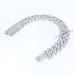 New Design White Solid Silver 925 Hip Hop Iced Out Cuban Link Bracelet 15mm with Moissanite Diamond Pass Teste