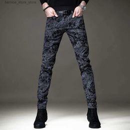 Men's Jeans Light Luxury Mens Black Slim-fit Hot Printed Denim Pants Sexy All-match Trendy Jeans Stretch Korea Version Street Jeans Pants; Q231213