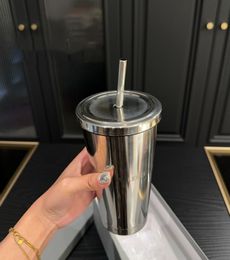 Foreign Trade Stainless Steel Cup with Straw Vacuum Large Capacity Coffee Cups Portable Vehicle-Borne Cup Thermal Insulation Large Wholesale Ice Cups