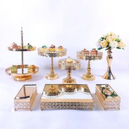 Other Festive & Party Supplies 8pcs Crystal Metal Cake Stand Set Acrylic Mirror Cupcake Decorations Dessert Pedestal Wedding Displ290J