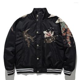 Men's Jackets Winter Fashion Japanese Style Hip Hop Men Streetwear Coats 2023 Anime Embroidery Black Bomber Baseball Jacket