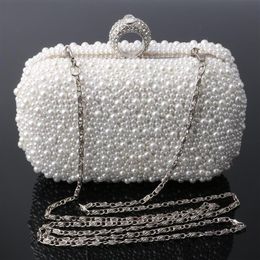 Ganz Frauen Tasche zwei Seiten Perlen Frauen Perle Clutch Abendtasche Perlen Handtasche Beige weiße Perlenperlen Clutch Bag Shoul257g