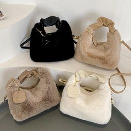 Evening Bags Brand Design Winter Soft Plush Cute Handbag Women 2023 Letters Tag Metal Zipper Shoulder Bag Ladies Versatile Underarm