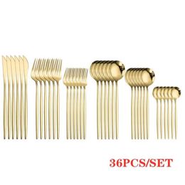 Gold Cutlery Sets Golden Spoons Forks Knives SetStainless Steel LNIFE Fork Coffee Spoon Chopsticks Mirror Dinnerware Set 210928184L