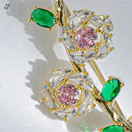 Brooches Ladies Sweet Little Fresh Coloured Zircon Flower Brooch Niche Temperament Cardigan Pin