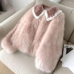 Women's Fur TPJB Sweet Pink Furry Faux Women Winter Thicken Warm Jacket Female Turn Down Collar Long Sleeve Coat