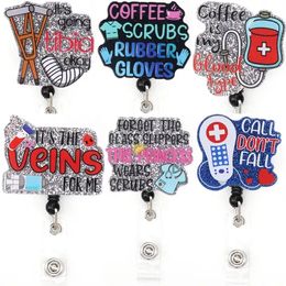 10 Pcs/Lot Fashion Key Rings Medical Series Acrylic Glitter Badge Holder Nurse Accessories Scrub Life Badge Reel For Nurse Gifts