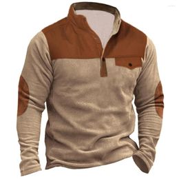 Men's Hoodies Autumn Pullover Hoodie Men Casual Solid Patchwork Sweatshirt Tops Turn-down Collar Long Sleeve Loose