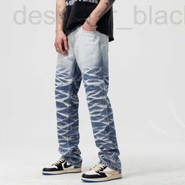 Men's Jeans designer jeans New Spring/Summer Washed Ripple distressed stretch free jeans, men's American trendy high street denim straight leg pants KOF6