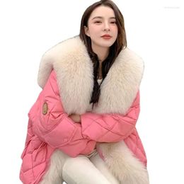 Women's Trench Coats Light Faux Fur Sailor Collar Bright Color Down Cotton Jacket Coat Parka Mid-Length Winter Clothes Women