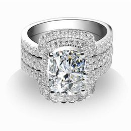 Gorgeous Cushion Cut Rings Set 925 Sterling Silver Rings White Gold Colour 2CT Synthetic Diamonds Rings Set Women Wedding Bands261L