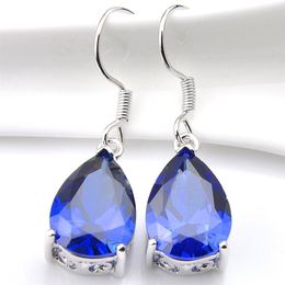 10Prs Luckyshine Teardrop Blue Topaz Gemstone Silver Women Fashion Dangle Earrings Cubic Zirconia Earrings272S