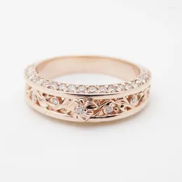 Wedding Rings Rose Gold Colour Ring Female Engagement Party Accessories Dainty Exquisite Bands Shiny Jewellery Gift Wholesale