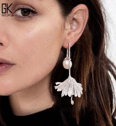 Godki Luxury Imitation Pearl Long Dangle Earrings For Women Cubic Zirconia Crystal Cz Wedding Bridal Statement Drop Earring 2018 T5652843