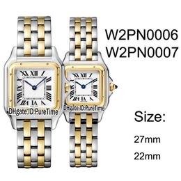 New W2PN0006 W2PN0007 Two Tone Yellow Gold 27mm 22mm White Dial Swiss Quartz Womens Watch Ladies Stainless Steel Watches 10 Pureti266J