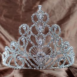 Hair Clips Stunning Large Tiaras Wedding Bridal Crowns 14.5cm Hearts Clear Austrian Rhinestones Crystal Pageant Prom Party Headband