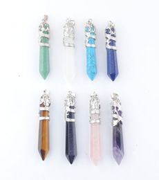 Dragon Tribe Natural Stone Pendant Hexagonal Crystal Totem Quartz Aventurine Amethyst Blue Sand Lapis Lazuli Prism Ethnic Hanging 8214989