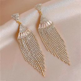 Dangle Earrings European And American Women's Exaggerated Fan-Shaped Zircon Rhinestone Tassel Long