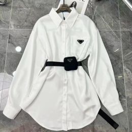 Damen-Designer-Bluse mit Schärpen, Dreieck-Buchstaben-Hemden, Oberteile, hochwertige Chiffon-Blusen, sexy Mantel mit Gürteltasche