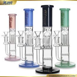 Hittn Bong Straight Tube Glass Bongs for Smoking Honeycomb Perc 6 Arms Tree Perc Water Pipe Thick Glass Milk Colors 10 Inches Gift