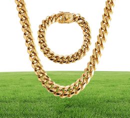 Miami Cuban Link Chains Men Women Jewelry Sets Hip Hop Necklaces Bracelets 316L Stainless Steel Double Safety Lock Clasps Curb Cha3663072