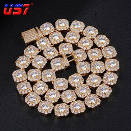 Chokers US7 11MM Clustered Diamond Tennis Chain In White Gold CZ Stone Cubic Zircon Box Clasp Necklaces For Men Jewelry301t