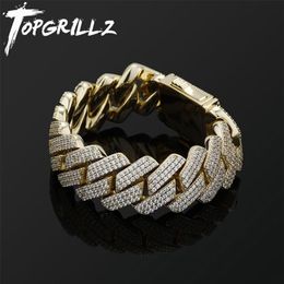TOPGRILLZ Mens Bracelet 20MM 3 Row Zirconia Prong Link Chain Iced Out Micro Pave CZ Cuban Hip Hop Fashion Jewelry For Gift 220222271y