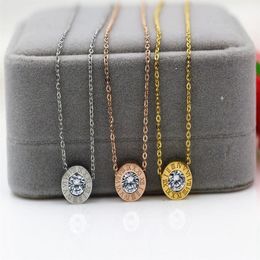 Exclusive real s fashion diamond necklace fashion double-sided letter round Roman Roman numerals necklace277b