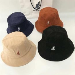 2020 New KANGOL Embroidered Bucket Hats Animal Pattern Sun Hats Shade Flat Top Fashion Corduroy Hat for Couple Travel A31504 C0123328A