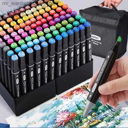 Watercolour Brush Pens 30/60 Colour Markers Double-headed Square Pen Holder Student Painting Set Alcohol Oily Quick-drying Watercolour Marker Q231212