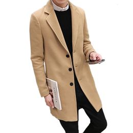 Men's Wool Blends Fashion Fine Artificial Wool Cotton Leisure Long Trench Men Casual Slim Jackets Pure Colour Mens Woollen Business Coat 231211