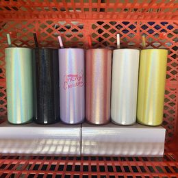 Thermal sublimation 20oz straw straight cup 304 stainless steel vacuum flask glitter rainbow paint UV luminous CCJ2089