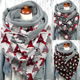 Scarves Women Wrap Button Scarf Winter Christmas Snowmen Print Casual Soft Warm Shawls Fashion Vintage Knitted
