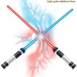 2 PCS New Telescopic Lightsaber Toys Shining Sword Cosplay Lighting Music Star Laser Toys Swords Children Toys Boys Y1123210q