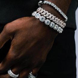 Charm Bracelets 12MM Iced Out Wide Miami Cuban Link Chain Bracelet 2 Raw Gold Silver Colour Cubic Zirconia Hip Hop Men Jewelry249S