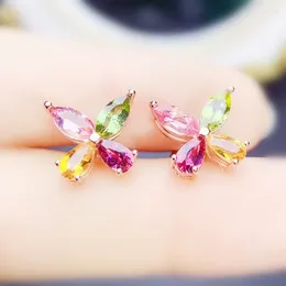 Stud Earrings Butterfly Earring Natural Real Colorful Tourmaline 0.3ct 8pcs Gemstone 925 Sterling Silver Fine Jewelry X227220